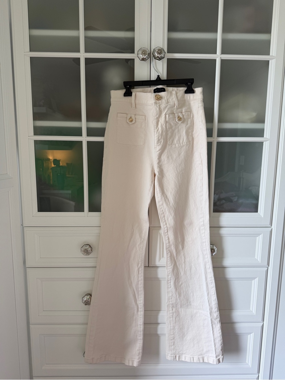 Ann Taylor Cream High-Waist Wide-Leg Jeans